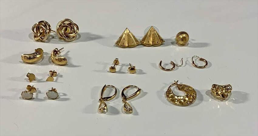 8 Pair 14K Gold Earrings, 2 Single and 14K Pendant