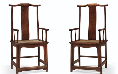 A PAIR OF HUANGHUALI 'OFFICIAL'S HAT' ARMCHAIRS, SICHUTOUGUANMAOYI, 18TH CENTURY