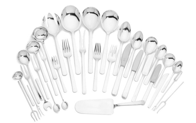 Kay Bojesen: “Grand Prix”. A large sterling silver cutlery set. Made and marked by Kay Bojesen. Weight excluding pieces with stel 7614 g. (238)