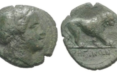 Bruttium, Rhegion, c. 260-215 BC. Æ (15mm, 2.61g, 3h). Head...