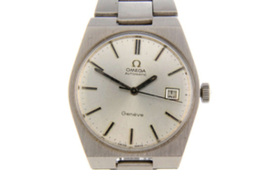 OMEGA - a gentleman's stainless steel Genève bracelet watch with two Omega wrist watches.