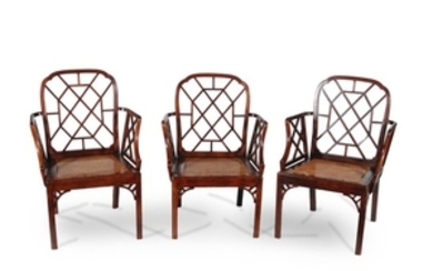 A set of three George III chestnut ‘cockpen’ armchairs
