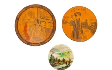 Three Chinese Painted Porcelain and Bamboo Panels 20TH