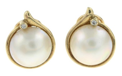 9ct gold mabe pearl & colourless gem earrings