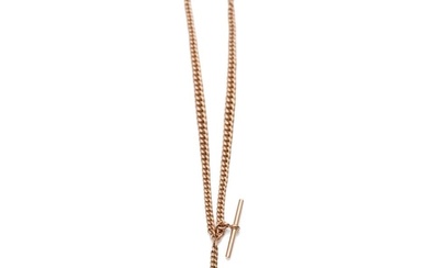 9ct rose gold double albert chain with hallmarked links, T-b...