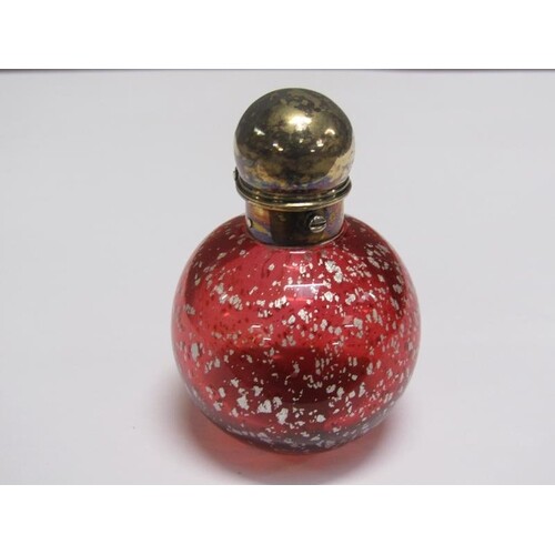 A 19c red aventurine glass globular scent bottle with a silv...