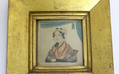 A 19thC hand painted naive watercolour portrait