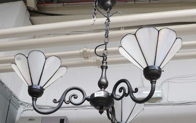 A 20th Century Three Branch Ceiling Light, with opaque lustre...