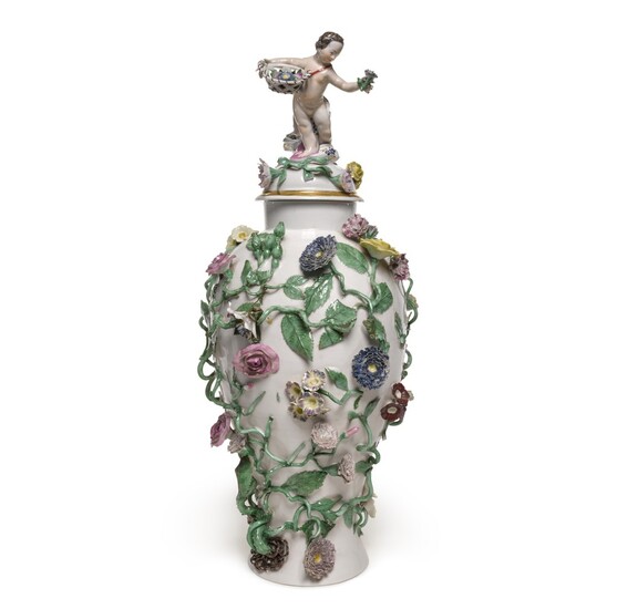 A Berlin (Wegely) porcelain baluster vase and cover, 1751-7