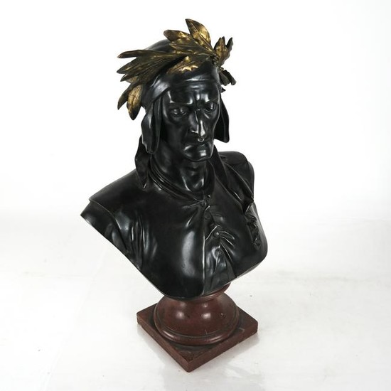 A. CARRIERE: Bronze Bust on Rouge Marble Pedestal