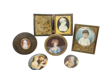 A CASED MINIATURE AND OTHERS 19th century female bust portra...