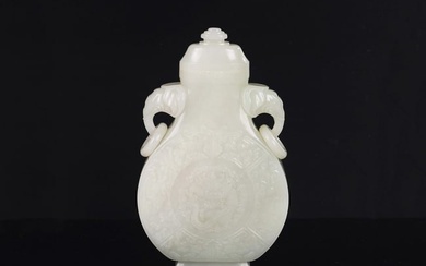A CHINESE WHITE JADE 'DRAGON' MOONFLASK