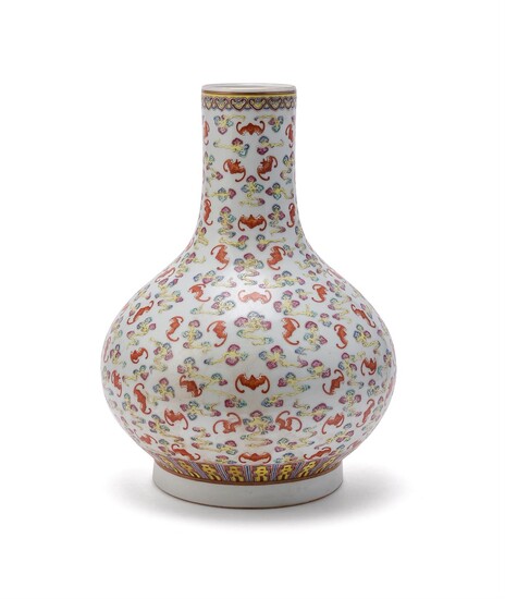 A Chinese Famille Rose 'Bats and Clouds' bottle vase