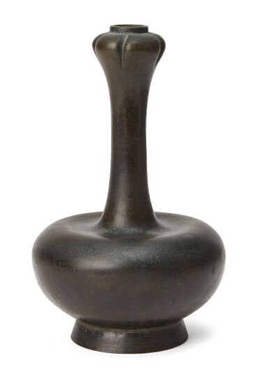 A Chinese bronze 'garlic-mouth' small vase, 19th century, with squat...