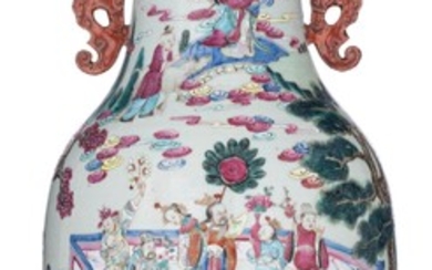 A Chinese famille rose 'Immortals' vase, 19thC, H 62 cm