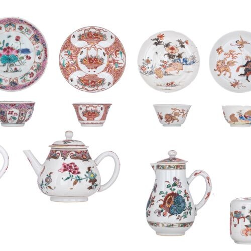 A Chinese famille rose export porcelain teapot and cup and...