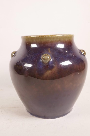 A Chinese purple glazed pottery vase, seal mark to base, 7½"...