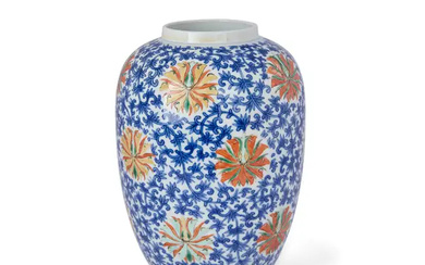 A Chinese wucai 'lotus' oviform jar Late Qing dynasty Painted in underglaze...