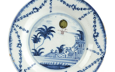 A DELFTWARE POTTERY BALLOONING PLATE