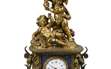 A FRENCH GILT METAL FIGURAL MANTEL CLOCK, LATE 19TH CENTURY