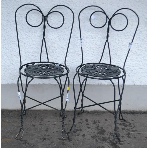 A French pair of 'dainty' wire work c1960's garden chairs pa...