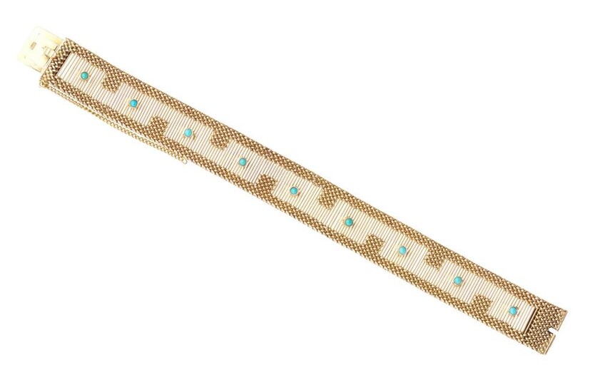 A GOLD AND TURQUOISE COCKTAIL BRACELET