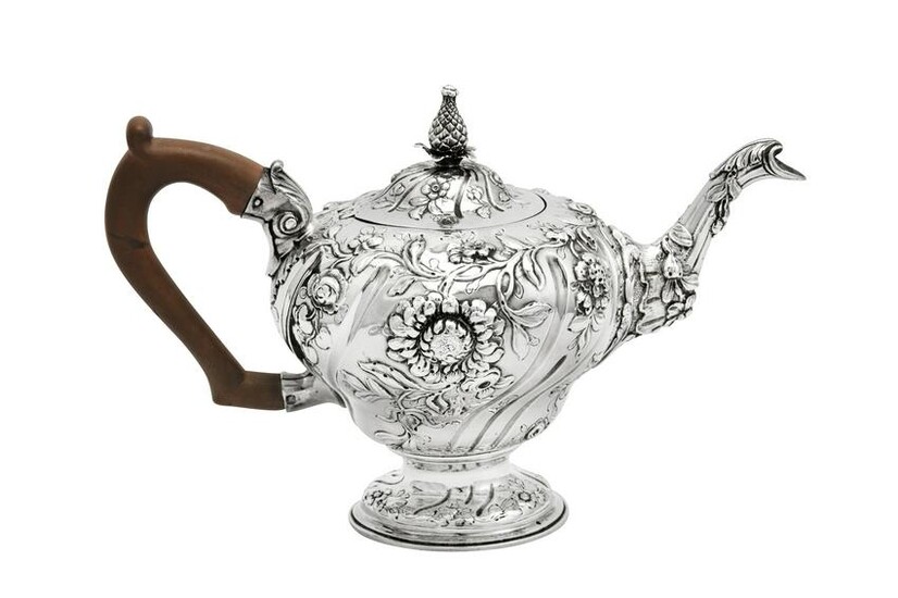 A George II sterling silver teapot, London 1759 by