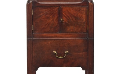 A George III mahogany tray top night commode, galleried with...