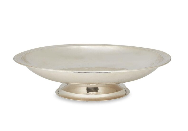 A German centrepiece bowl, stamped 830, Spitzbarth, of plain circular form with lightly planished finish and low pedestal foot, 30cm dia., 7cm high, approx. weight 20oz