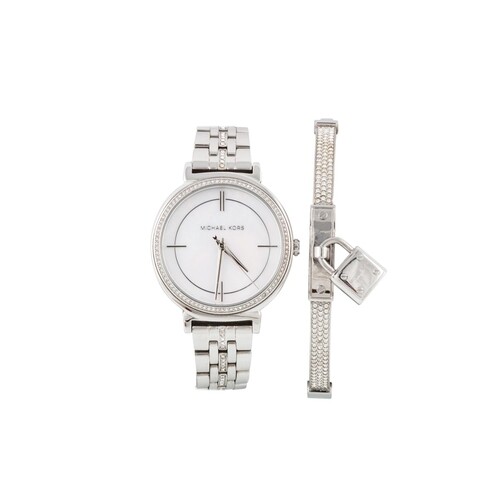 A LADY'S MICHAEL KORS WRIST WATCH, mother of pearl dial, tog...