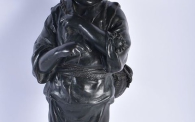 A LARGE 19TH CENTURY JAPANESE MEIJI PERIOD BRONZE FIGURE OF A BOY modelled playing with a crab. 44 c