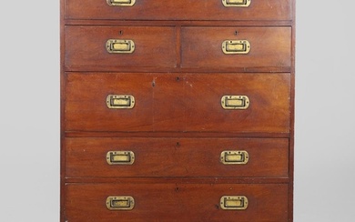 A LATE 19TH CENTURY CAMPAIGN STYLE SECRETAIRE CHEST. possibl...