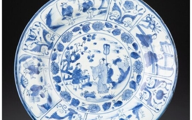 A Large Chinese Blue and White Kraak Charger wit
