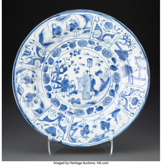 A Large Chinese Blue and White Kraak Charger with Figural Desgin (Ming Dynasty)