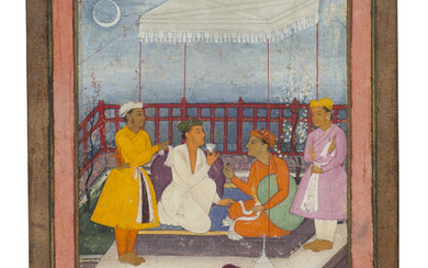 A PAINTING OF A DRINKING PARTY INDIA, MUGHAL, CIRCA 1600