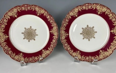A PAIR OF 19TH C. SEVRES GILT AND ENAMELED PLATES