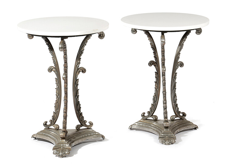 A PAIR OF CAST IRON OCCASIONAL TABLES