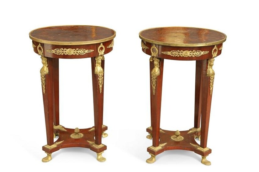 A PAIR OF EMPIRE STYLE BRASS-MOUNTED MAHOGANY