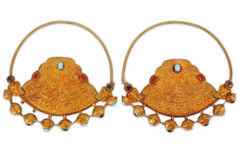 * A PAIR OF LARGE GILT-COPPER REVIVAL HOOP EARRINGS Possibly Central Asia or India, late 19th - 20th century