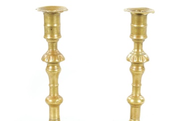 A PAIR OF MID 18TH CENTURY SEAMED CAST BRASS...