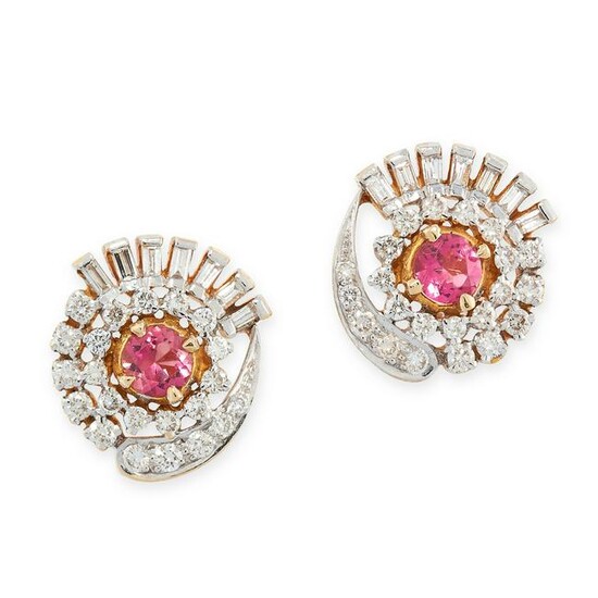 A PAIR OF PINK TOURMALINE AND DIAMOND STUD EARRINGS