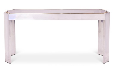 A POLISHED STEEL CONSOLE TABLEIN THE MANNER OF WILLY RIZZO, LATE 20TH CENTURY