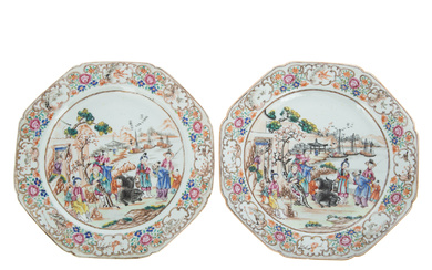 A Pair of Chinese Export Mandarin Plates