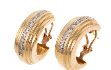 A Pair of Diamond & Gold Hoop Earrings in 14K