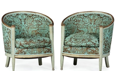 A Pair of Painted Neoclassical Style Barrel Chairs
