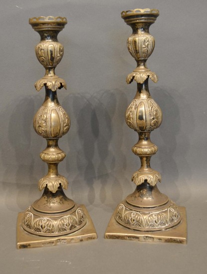 A Pair of Russian Silver Candlesticks by JA Goldman, St Pete...