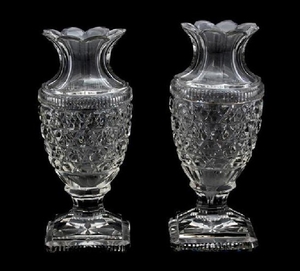 A Pair of Waterford Cut Glass Urn-form Vases Height 8