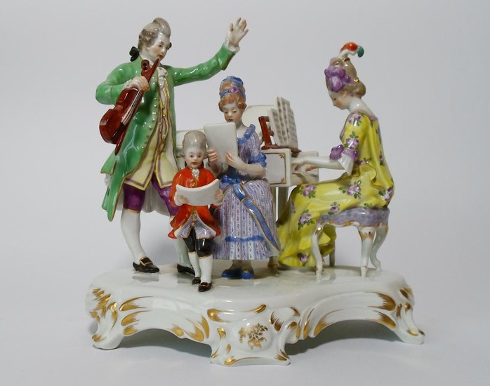 A Rare Meissen Porcelain Quartet Figural Group with Piano, 19th Century.