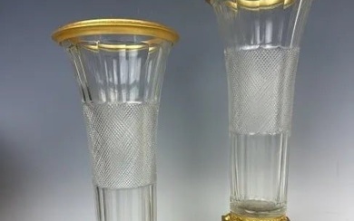 A VER FINE PAIR OF EMPIRE STYLE DORE BRONZE AND BACCARAT CRYSTAL VASES