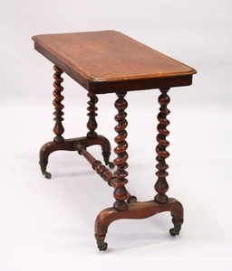 A VICTORIAN MAHOGANY STRETCHER TABLE, with barley twist
